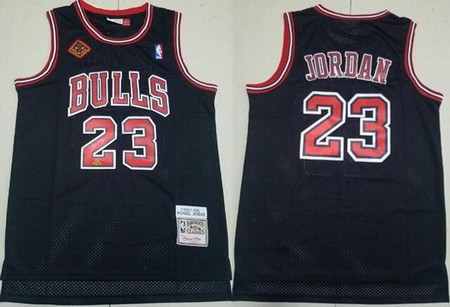 Men's Chicago Bulls #23 Michael Jordan Black 20th Anniversary Signature Swingman Jersey