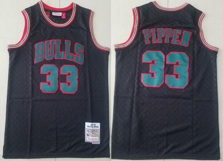 Men's Chicago Bulls #33 Scottie Pippen Black Plaid 1997 Throwback Swingman Jersey