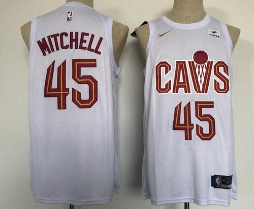 Men's Cleveland Cavaliers #45 Donovan Mitchell White Association Icon Sponsor Swingman Jersey