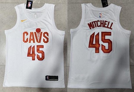 Men's Cleveland Cavaliers #45 Donovan Mitchell White Association Icon Swingman Jersey