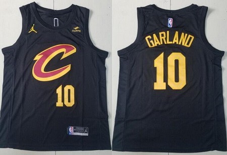 Men's Cleveland Cavaliers #10 Darius Garland Black Statement Icon Sponsor Swingman Jersey