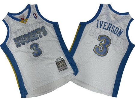 Men's Denver Nuggets #3 Allen Iverson White 2006 Throwback Swingman Jersey