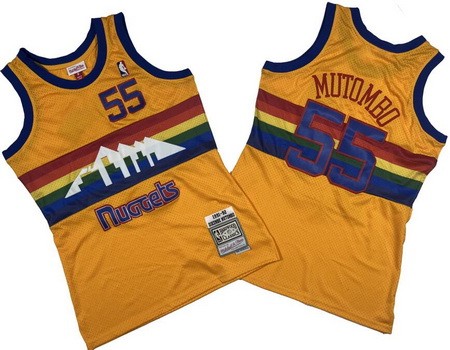 Men's Denver Nuggets #55 Dikembe Mutombo Yellow 1991 Throwback Swingman Jersey