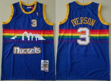 Men's Denver Nuggets #3 Allen Iverson Blue 2006 Throwback Swingman Jersey