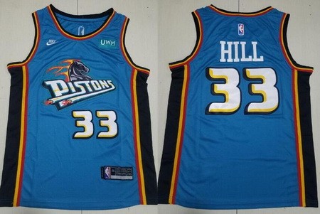 Men's Detroit Pistons #33 Grant Hill Blue Classic Icon Sponsor Swingman Jersey