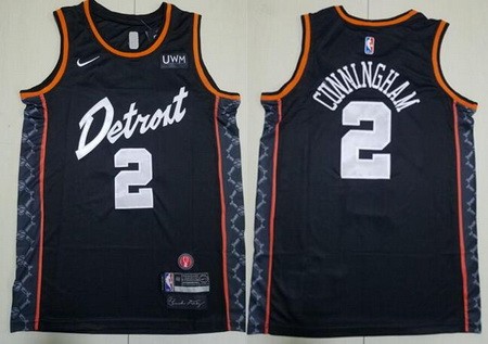 Men's Detroit Pistons #2 Cade Cunningham Black 2023 City Icon Sponsor Swingman Jersey