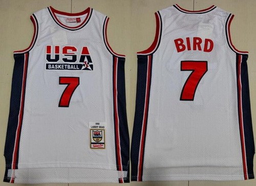 Men's Dream 1 USA #7 Larry Bird White 1992 Swingman Jersey