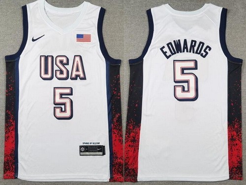 Men's Dream 16 USA #5 Anthony Edwards White 2024 Swingman Jersey