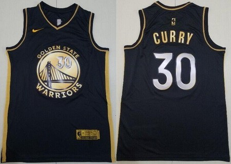 Men's Golden State Warriors #30 Stephen Curry Black Gold 2021 Icon Swingman Jersey