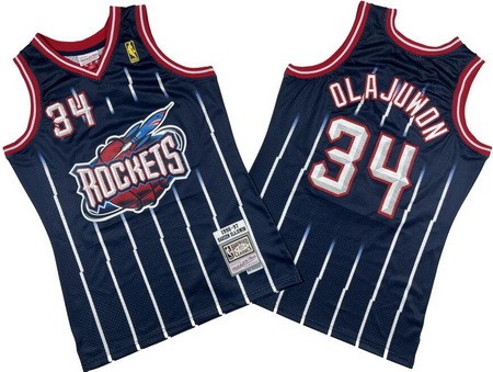 Men's Houston Rockets #34 Hakeem Olajuwon Navy 1996 Throwback Swingman Jersey