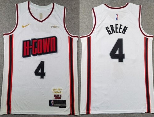 Men's Houston Rockets #4 Jalen Green White Sponsor Swingman Jersey