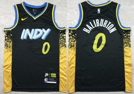 Men's Indiana Pacers #0 Tyrese Haliburton Black 2023 City Icon Swingman Jersey