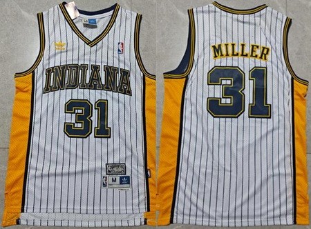 Men's Indiana Pacers #31 Reggie Miller White Stripes Hollywood Classic Swingman Jersey