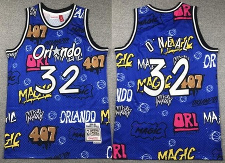 Men's Orlando Magic #32 Shaquille O'Neal Blue Doodle Fashion Swingman Jersey