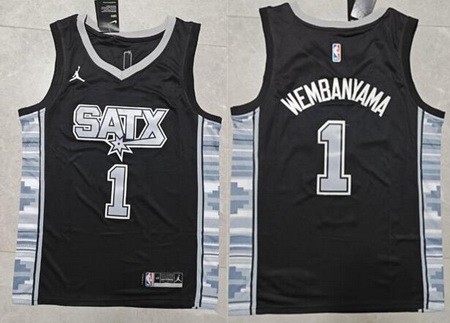 Men's San Antonio Spurs #1 Victor Wembanyama Black Statement Icon Swingman Jersey