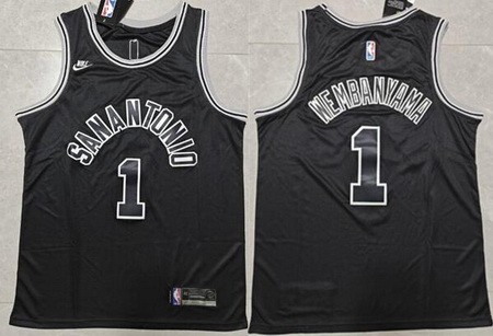 Men's San Antonio Spurs #1 Victor Wembanyama Black Classic Icon Swingman Jersey