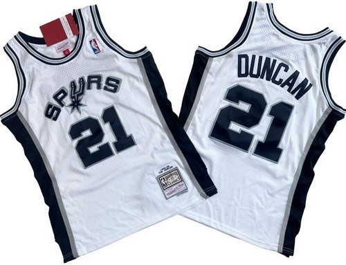 Men's San Antonio Spurs #21 Tim Duncan White 1998 Throwback Swingman Jersey