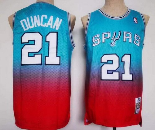 Men's San Antonio Spurs #21 Tim Duncan Aqua Red Gradient Swingman Jersey