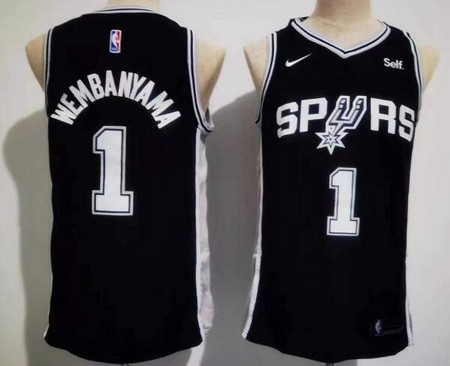 Men's San Antonio Spurs #1 Victor Wembanyama Black Icon Sponsor Swingman Jersey