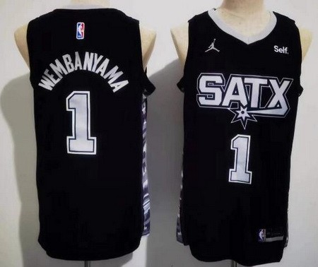 Men's San Antonio Spurs #1 Victor Wembanyama Black Statement Icon Sponsor Swingman Jersey