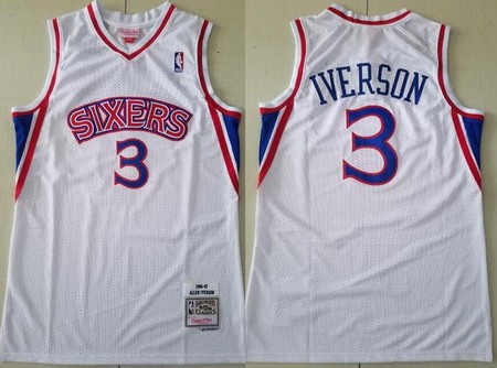 Men's Philadelphia 76ers #3 Allen Iverson White 1996 Throwback Swingman Jersey