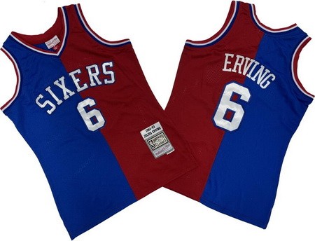 Men's Philadelphia 76ers #6 Julius Erving Blue Red Split 1982 Throwback Swingman Jersey