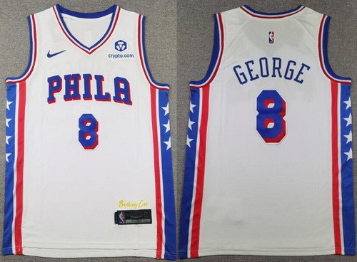 Men's Philadelphia 76ers #8 Paul George White Sponsor Swingman Jersey