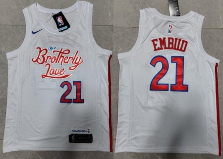 Men's Philadelphia 76ers #21 Joel Embiid White City Icon Swingman Jersey