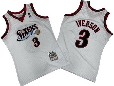 Men's Philadelphia 76ers #3 Allen Iverson White 2000 Throwback Swingman Jersey