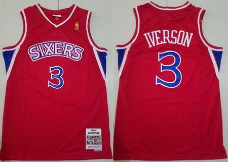 Men's Philadelphia 76ers #3 Allen Iverson Red 1996 Throwback Swingman Jersey