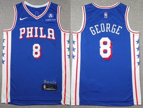 Men's Philadelphia 76ers #8 Paul George Blue Sponsor Swingman Jersey