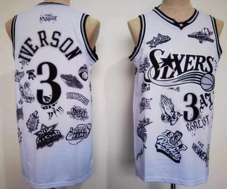 Men's Philadelphia 76ers #3 Allen Iverson White Team Logos Swingman Jersey