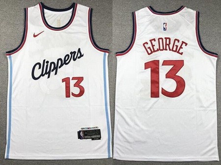 Men's Los Angeles Clippers #13 Paul George White 2023 Icon Swingman Jersey