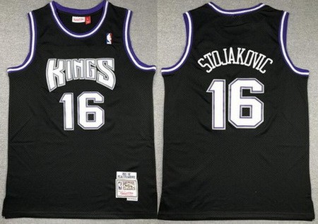 Men's Sacramento Kings #16 Peja Stojakovic Black 2001 Throwback Swingman Jersey