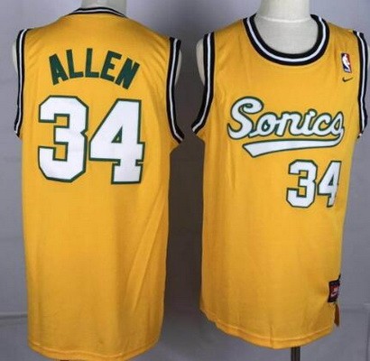 Men's Seattle Sonics #34 Ray Allen Yellow Throwback Swingman Jersey