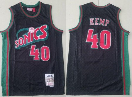 Men's Seattle Sonics #40 Shawn Kemp Black Plaid 1995 Throwback Swingman Jersey