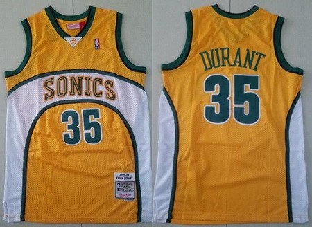 Men's Seattle Sonics #35 Kevin Durant Yellow 2007 Throwback Swingman Jersey