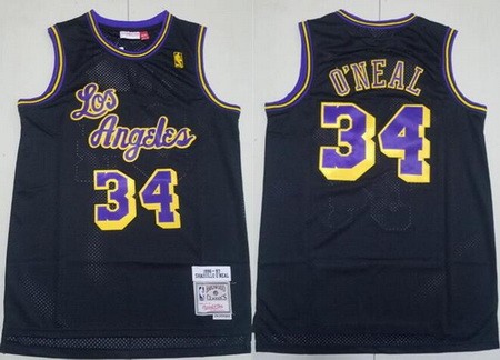 Men's Los Angeles Lakers #34 Shaquille O'Neal Black 1996 Swingman Jersey