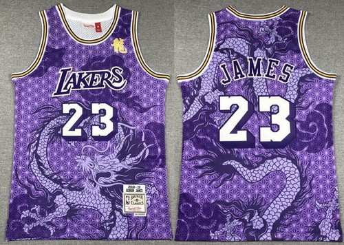 Men's Los Angeles Lakers #23 LeBron James Puprle Dragon Swingman Jersey