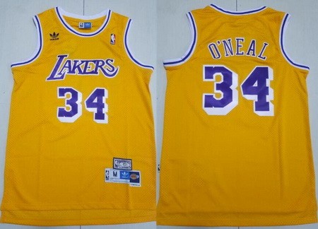 Men's Los Angeles Lakers #34 Shaquille O'Neal Yellow Hollywood Classics Swingman Jersey