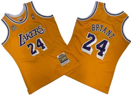 Men's Los Angeles Lakers #24 Kobe Bryant Yellow 60th 2007 Throwback Swingman Jersey