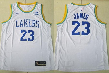 Men's Los Angeles Lakers #23 LeBron James White Classic 2022 Icon Sponsor Swingman Jersey