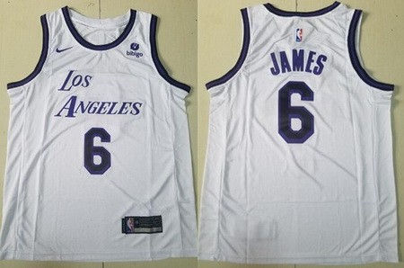 Men's Los Angeles Lakers #6 LeBron James White 2022 Icon Sponsor Swingman Jersey