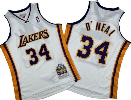 Men's Los Angeles Lakers #34 Shaquille O'Neal White 2003 Throwback Swingman Jersey