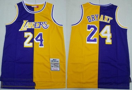 Men's Los Angeles Lakers #24 Kobe Bryant Purple Yellow Split Throwback Swingman Jersey