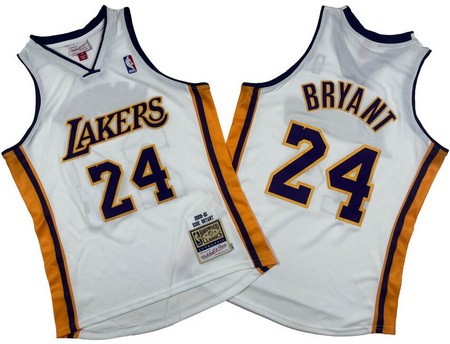 Men's Los Angeles Lakers #24 Kobe Bryant White 2009 Throwback Swingman Jersey