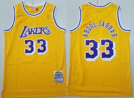 Men's Los Angeles Lakers #33 Kareem Abdul Jabbar Yellow 1984 Throwback Swingman Jersey