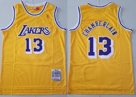 Men's Los Angeles Lakers #13 Wilt Chamberlain Yellow 1971 Throwback Swingman Jersey