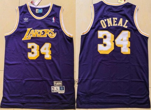 Men's Los Angeles Lakers #34 Shaquille O'Neal Purple Hollywood Classic Throwback Swingman Jersey