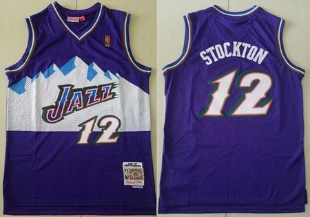 Men's Utah Jazz #12 John Stockton Purple 1996 Throwback Swingman Jersey